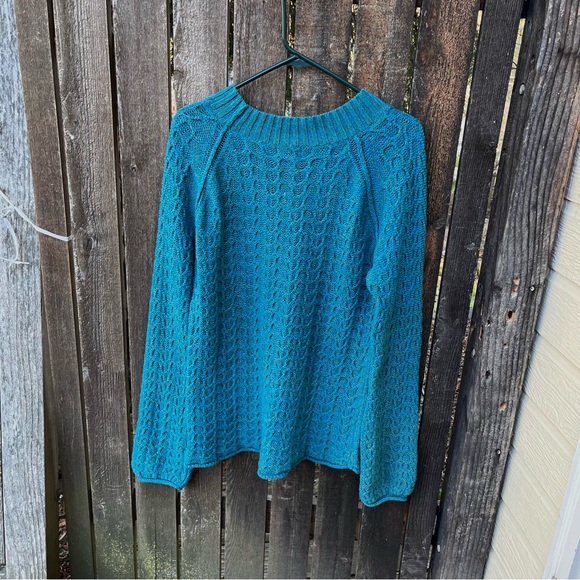 Sundance Cotton Silk Blend Teal & Green Marled Textured Knit Sweater Sz L - Picture 8 of 11